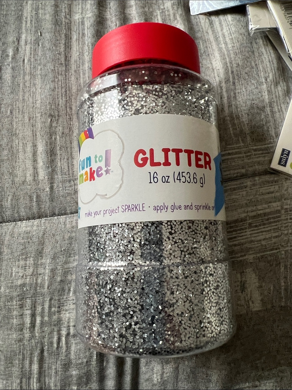 Silver Glitter Jar with Red Lid - 16 oz